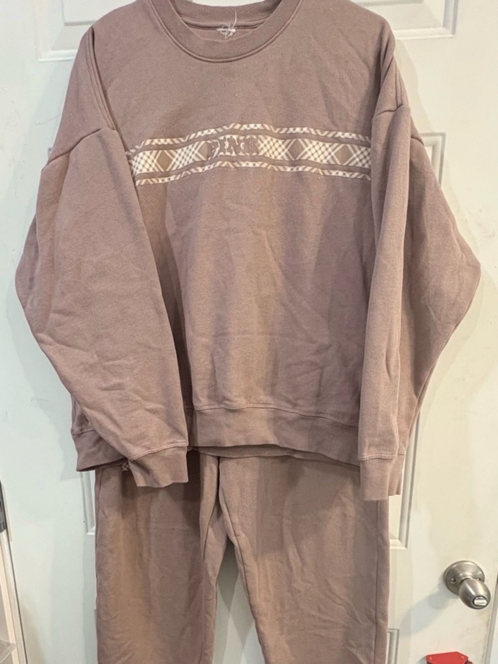 Pink Dusty Mauve Cozy Sweatshirt Set with Geometric Stripe